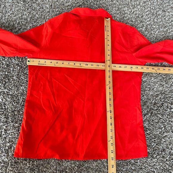 Vintage Top Blouse Size 14 Red Solid Long Sleeve Button Up Minimalist Office 90s - Picture 9 of 10